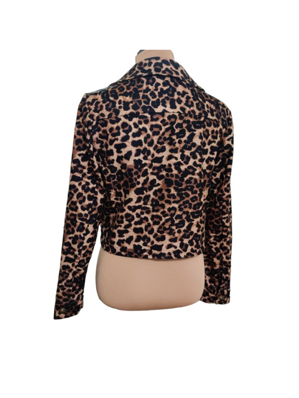 SHEIN Trucker Jacket Size S 4 Leopard Animal Print Cropped Button Front Mcbling - Picture 11 of 12